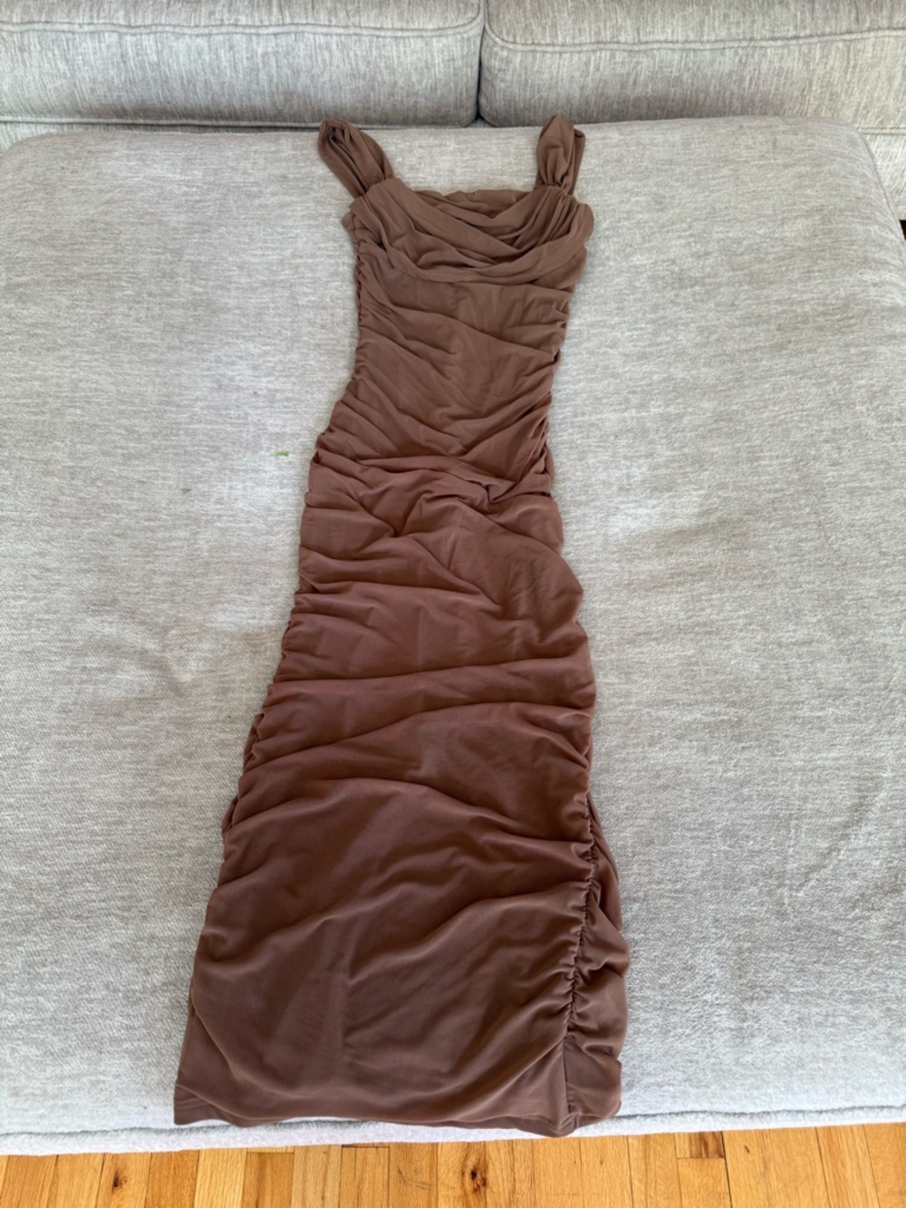 Ruched Brown Sleeveless Women's Dress